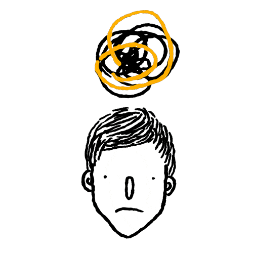 life as an animator can be tough like boy looking sad and confused with scribbled circles above his head 