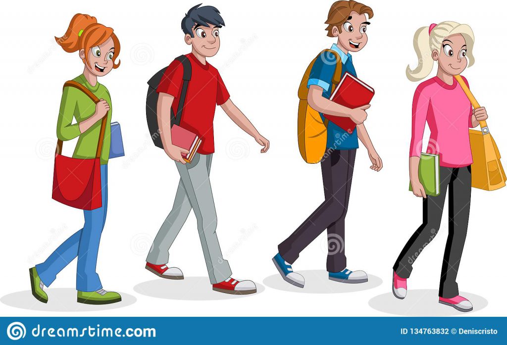 Teenagers Students Walking Cartoon Young People 134763832