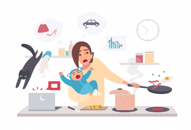 Busy Mother With Baby Multitask Woman Motherhood Cartoon Flat Illustration 198278 350
