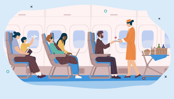 Illustration Cabin Crew Member Passengers Plane