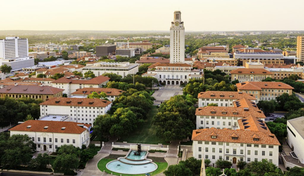 media University Of Texas (ut) Austin Campus At Sunset Aerial View
