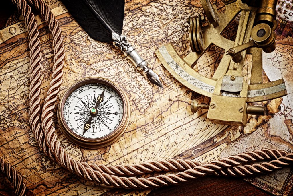 25641391 Vintage Still Life With Compass,sextant And Old Map