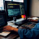 Programmer Working In A Software Developer And Coding Technolo