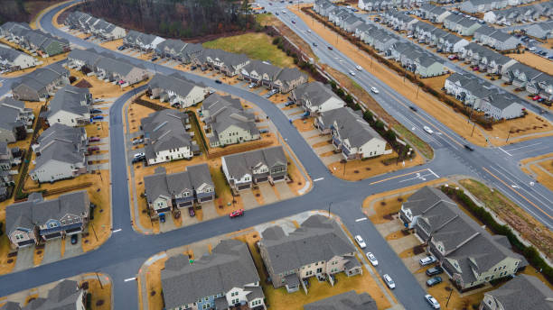 Aerial View Of Residential Households In An American Suburb