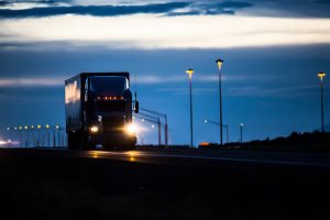 Semi Truck On Highway At Night