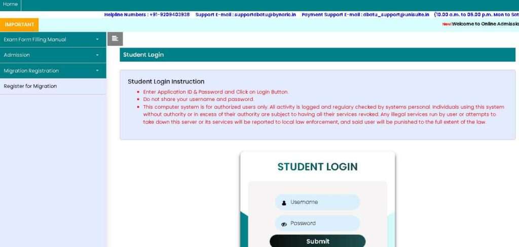 Dbatu Student Login