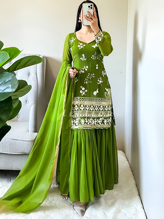 Buy Mehendi Ready Green Sharara Suit Set 1
