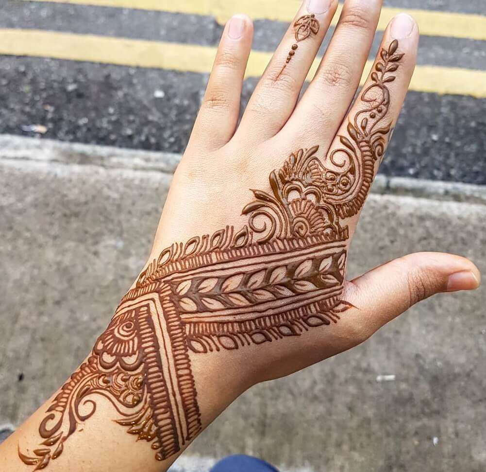 Half Palm Style Mehndi Design For Back Hand