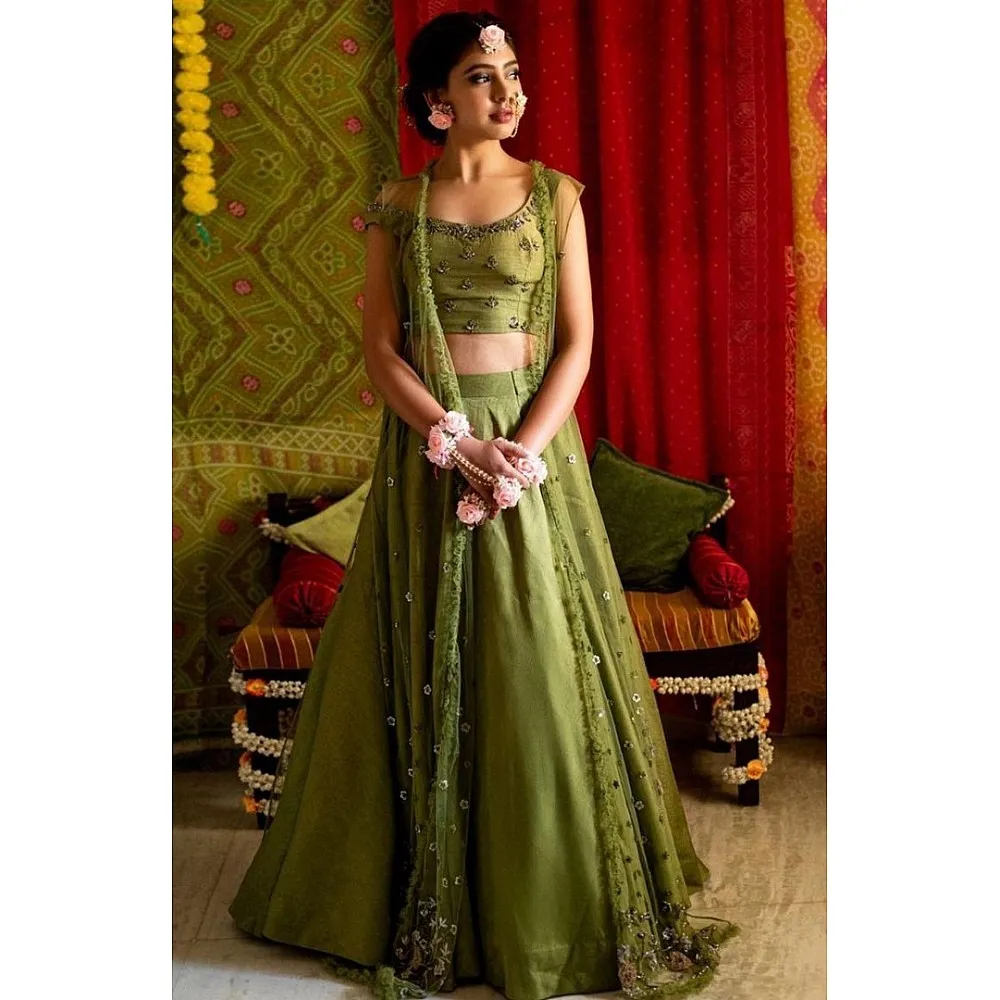 Mehendi Green Zurich Silk Sequence And Zari Work Ceremonial Lehenga Choli With Koti 8429 1000x1000h
