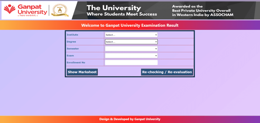 Ganpat University Result