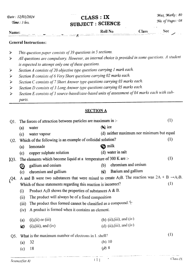 Sample Paper Class 9 Science