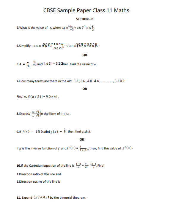 Class 11 Maths Sample Paper 2