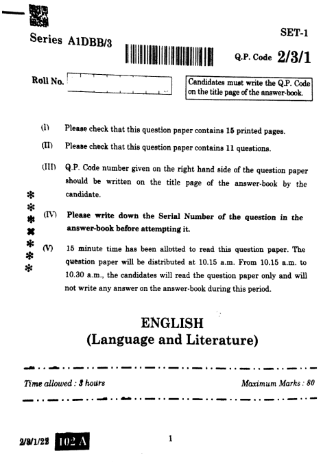 English Class 12 Term 2 Sample Paper