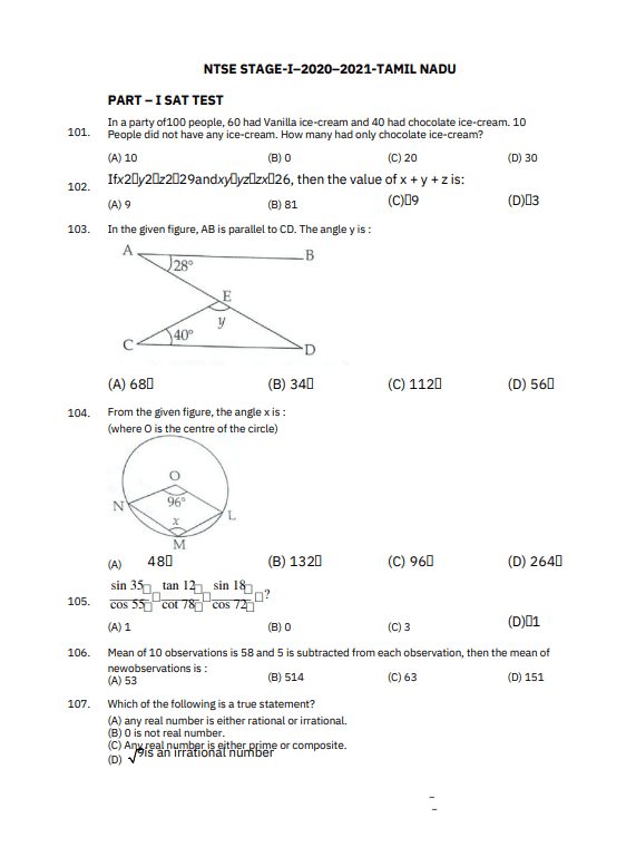 Ntse Question Paper 2020 Tamil Nadu